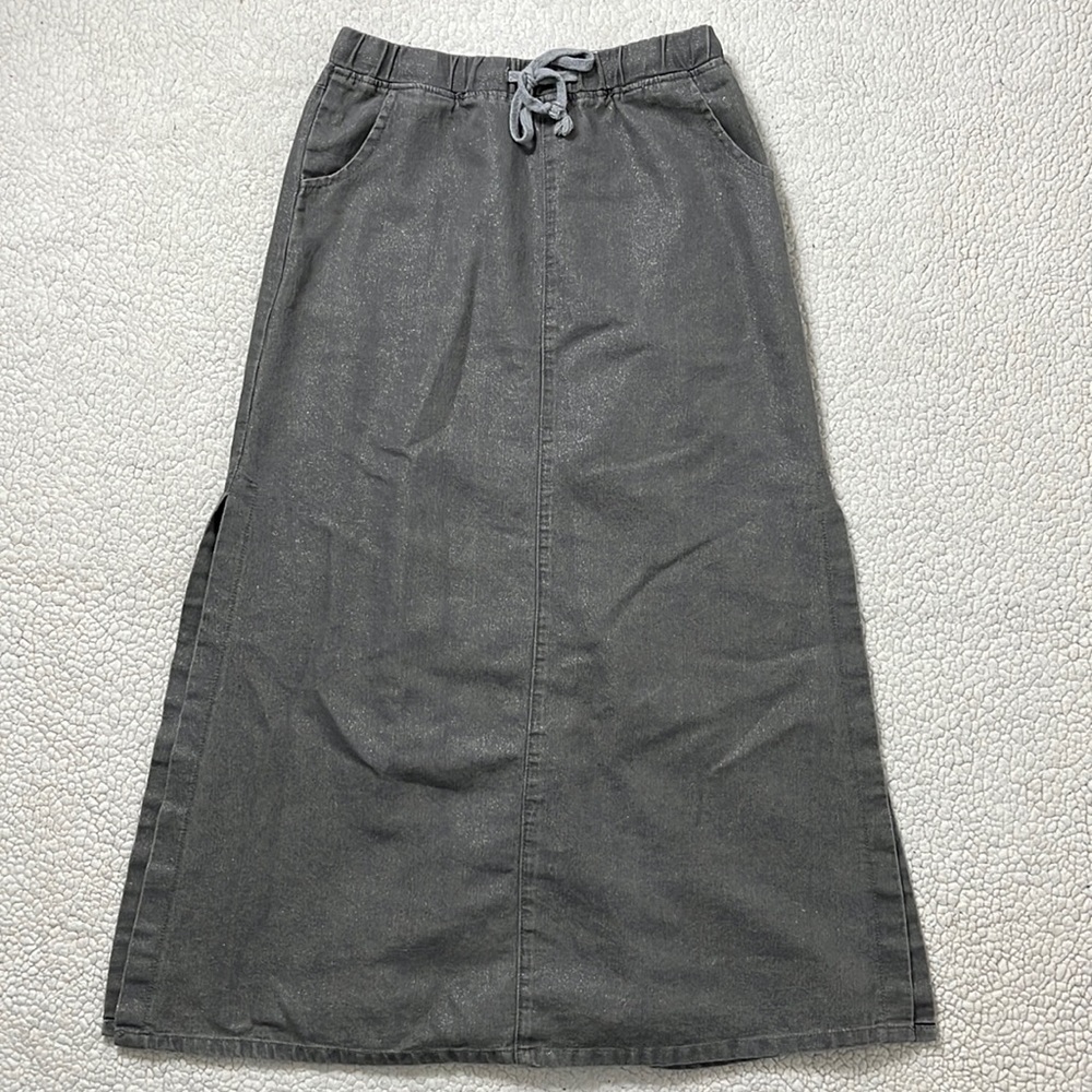 ❄️❄️Be-Girl Basic Silver Gray Metallic Drawstring Maxi Skirt Size Large